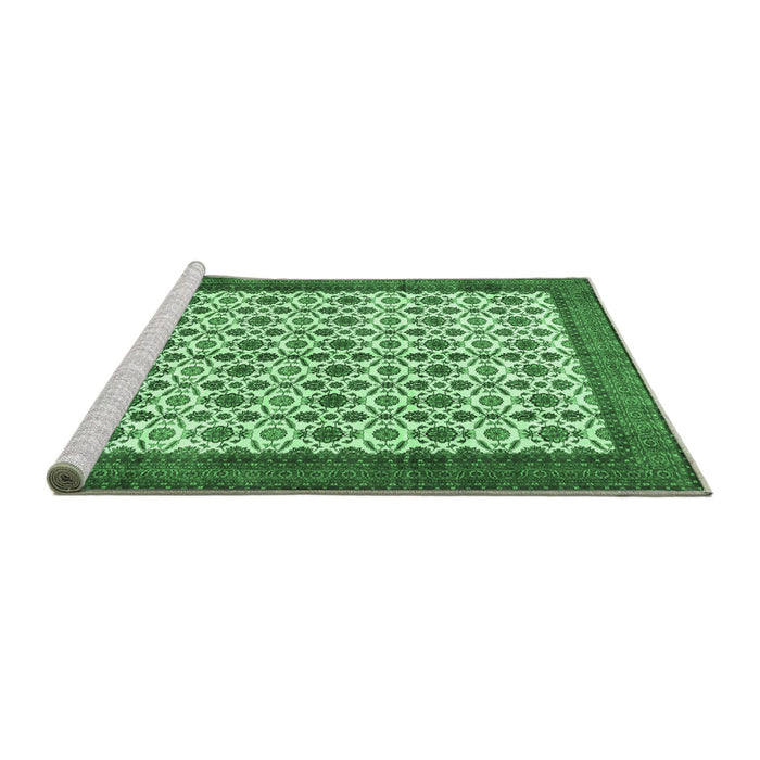 Sideview of Machine Washable Persian Emerald Green Traditional Area Rugs, wshtr3491emgrn