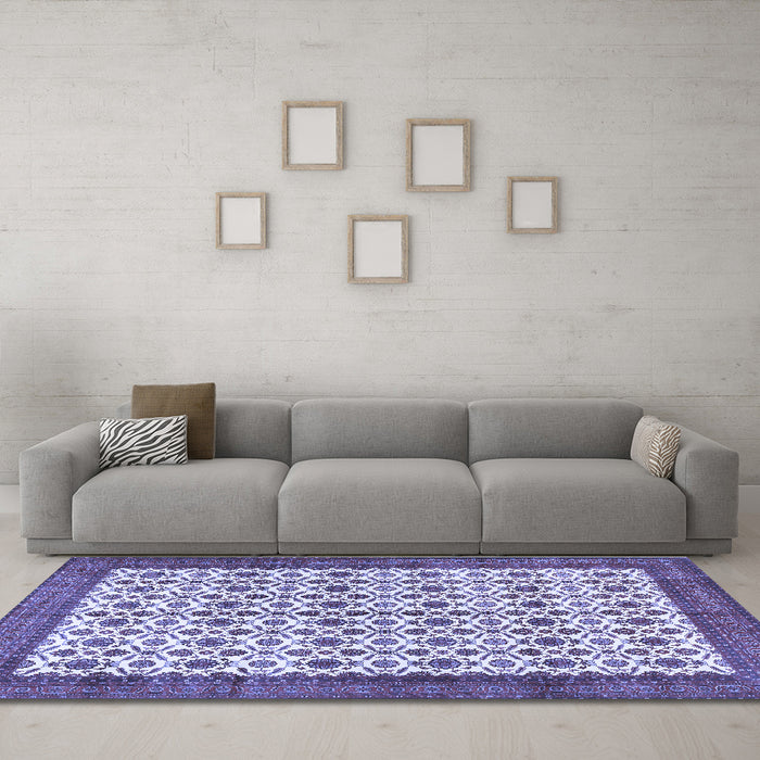Machine Washable Persian Blue Traditional Rug in a Living Room, wshtr3491blu