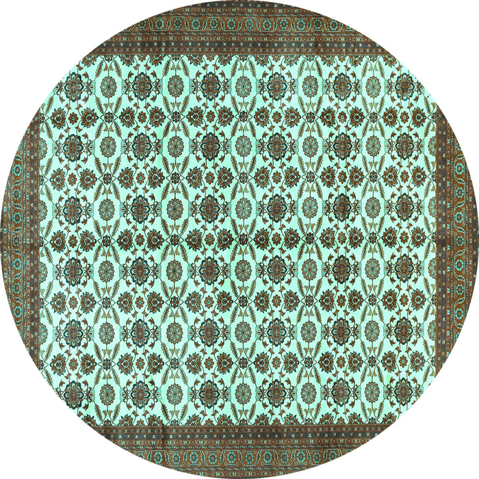 Round Persian Turquoise Traditional Rug, tr3491turq