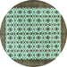 Round Persian Turquoise Traditional Rug, tr3491turq