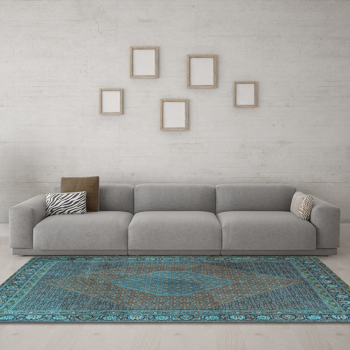 Machine Washable Persian Light Blue Traditional Rug in a Living Room, wshtr3492lblu