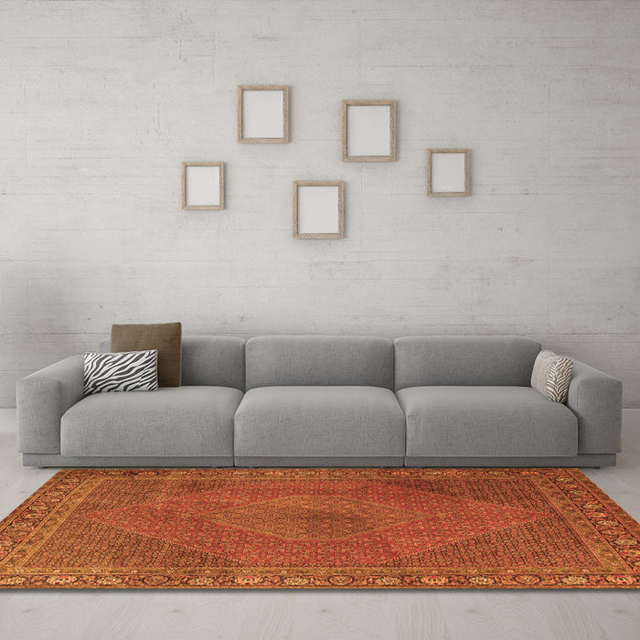 Machine Washable Persian Orange Traditional Area Rugs in a Living Room, wshtr3492org