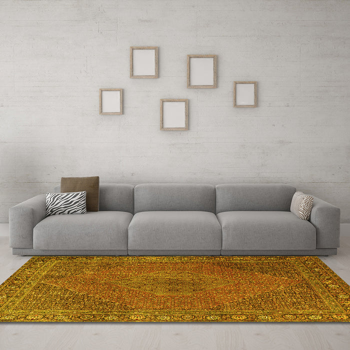 Machine Washable Persian Yellow Traditional Rug in a Living Room, wshtr3492yw