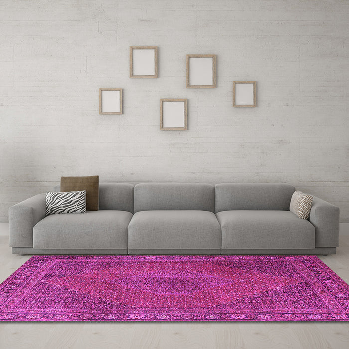 Machine Washable Persian Pink Traditional Rug in a Living Room, wshtr3492pnk