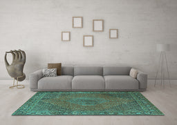Machine Washable Persian Turquoise Traditional Area Rugs in a Living Room,, wshtr3492turq