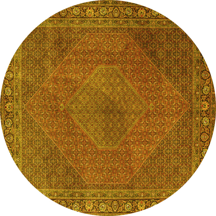 Round Machine Washable Persian Yellow Traditional Rug, wshtr3492yw