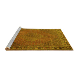Sideview of Machine Washable Persian Yellow Traditional Rug, wshtr3492yw