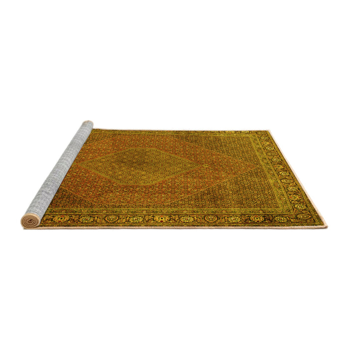 Sideview of Machine Washable Persian Yellow Traditional Rug, wshtr3492yw