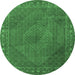 Round Persian Emerald Green Traditional Rug, tr3492emgrn