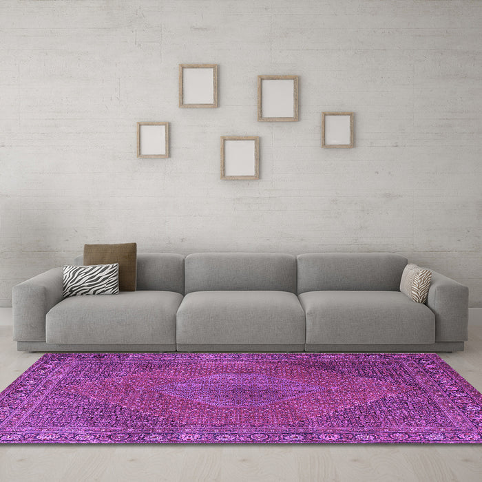 Machine Washable Persian Purple Traditional Area Rugs in a Living Room, wshtr3492pur