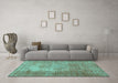 Machine Washable Persian Turquoise Traditional Area Rugs in a Living Room,, wshtr3493turq