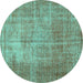 Round Persian Turquoise Traditional Rug, tr3493turq
