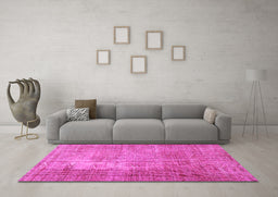 Machine Washable Persian Pink Traditional Rug in a Living Room, wshtr3493pnk