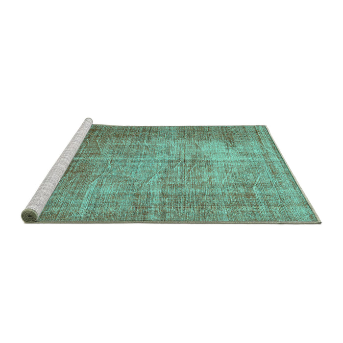 Sideview of Machine Washable Persian Turquoise Traditional Area Rugs, wshtr3493turq