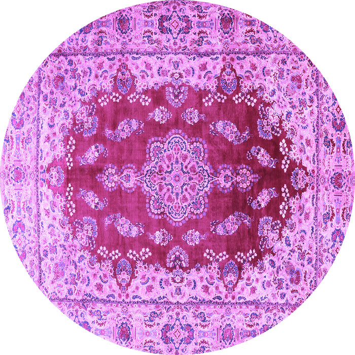 Round Machine Washable Persian Purple Traditional Area Rugs, wshtr3494pur