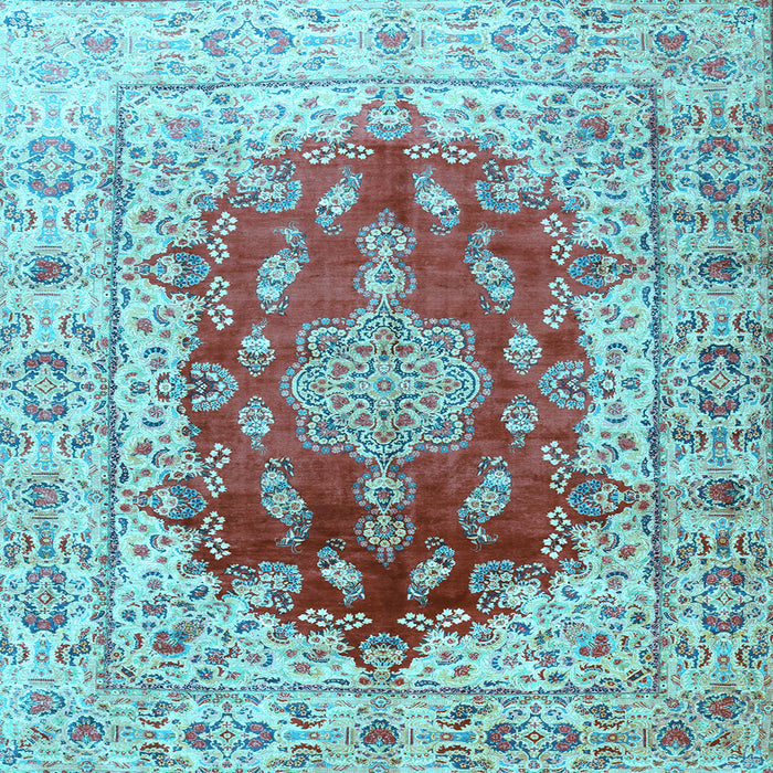 Square Machine Washable Persian Light Blue Traditional Rug, wshtr3494lblu