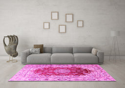 Machine Washable Persian Pink Traditional Rug in a Living Room, wshtr3494pnk