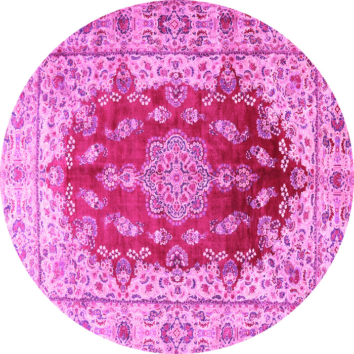 Round Machine Washable Persian Pink Traditional Rug, wshtr3494pnk
