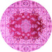 Round Machine Washable Persian Pink Traditional Rug, wshtr3494pnk