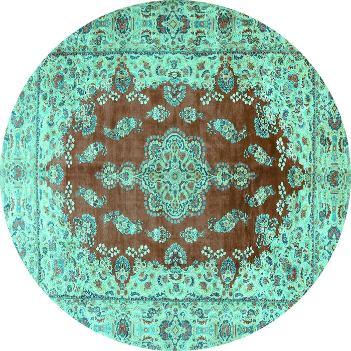 Round Persian Turquoise Traditional Rug, tr3494turq