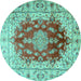 Round Persian Turquoise Traditional Rug, tr3494turq