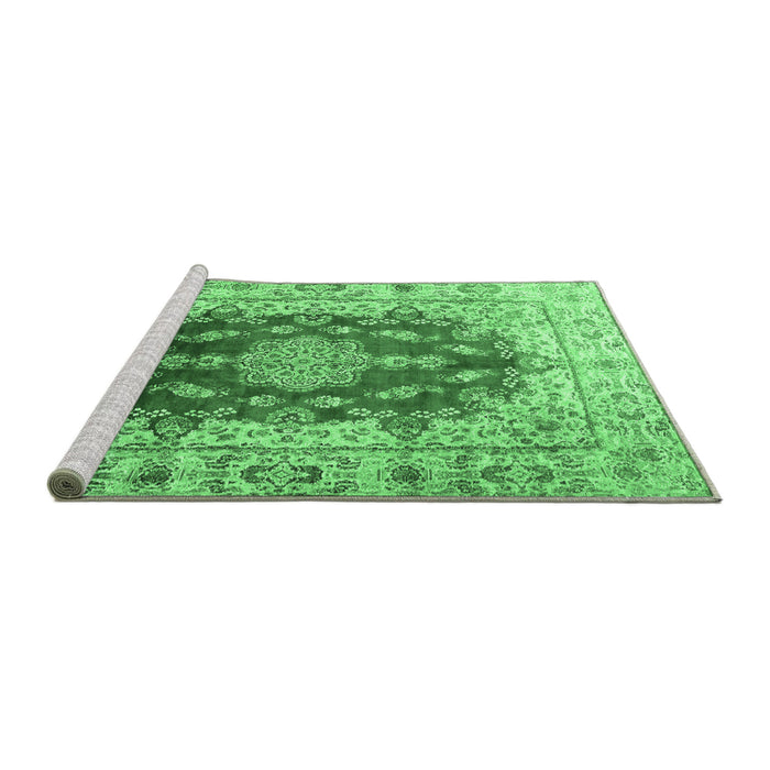 Sideview of Machine Washable Persian Emerald Green Traditional Area Rugs, wshtr3494emgrn