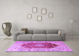 Machine Washable Persian Purple Traditional Area Rugs in a Living Room, wshtr3494pur