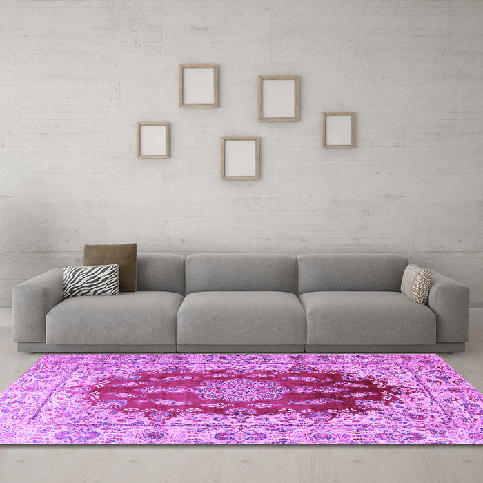 Machine Washable Persian Purple Traditional Area Rugs in a Living Room, wshtr3494pur