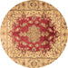 Round Machine Washable Persian Brown Traditional Rug, wshtr3494brn