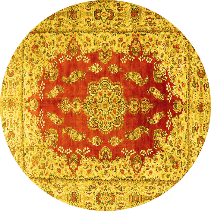 Round Persian Yellow Traditional Rug, tr3494yw