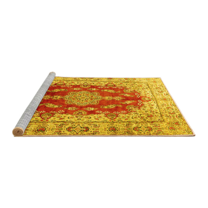 Sideview of Machine Washable Persian Yellow Traditional Rug, wshtr3494yw