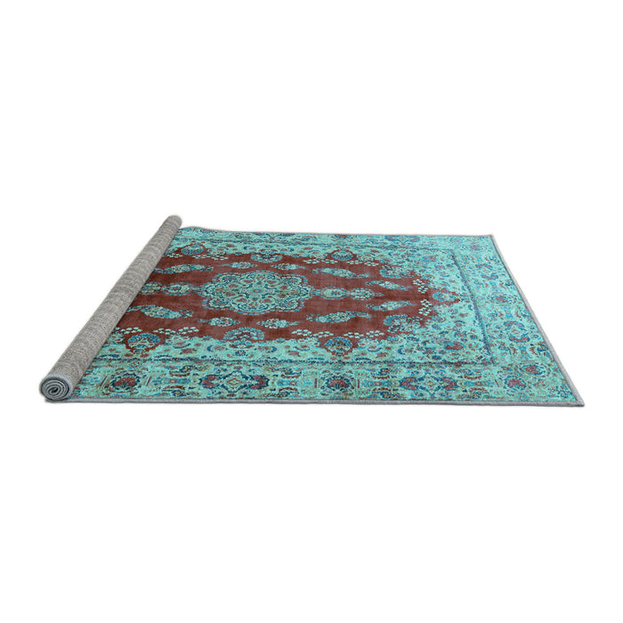 Sideview of Machine Washable Persian Light Blue Traditional Rug, wshtr3494lblu