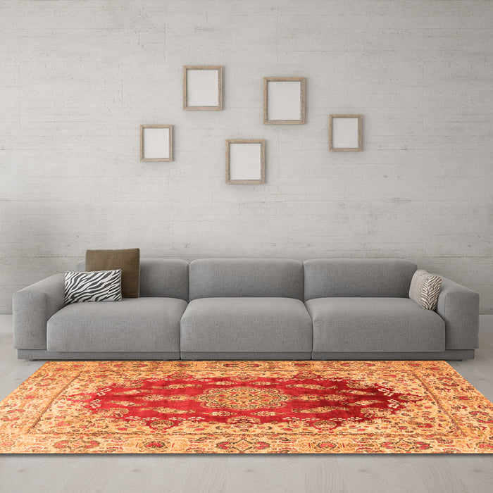 Machine Washable Persian Orange Traditional Area Rugs in a Living Room, wshtr3494org