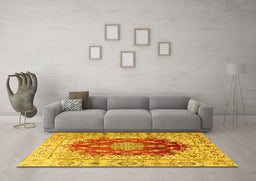 Machine Washable Persian Yellow Traditional Rug in a Living Room, wshtr3494yw