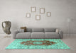 Machine Washable Persian Turquoise Traditional Area Rugs in a Living Room,, wshtr3494turq