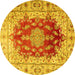 Round Machine Washable Persian Yellow Traditional Rug, wshtr3494yw