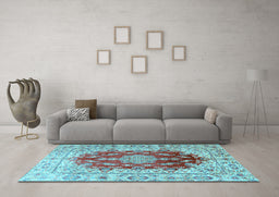 Machine Washable Persian Light Blue Traditional Rug in a Living Room, wshtr3494lblu
