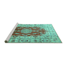 Sideview of Machine Washable Persian Turquoise Traditional Area Rugs, wshtr3494turq
