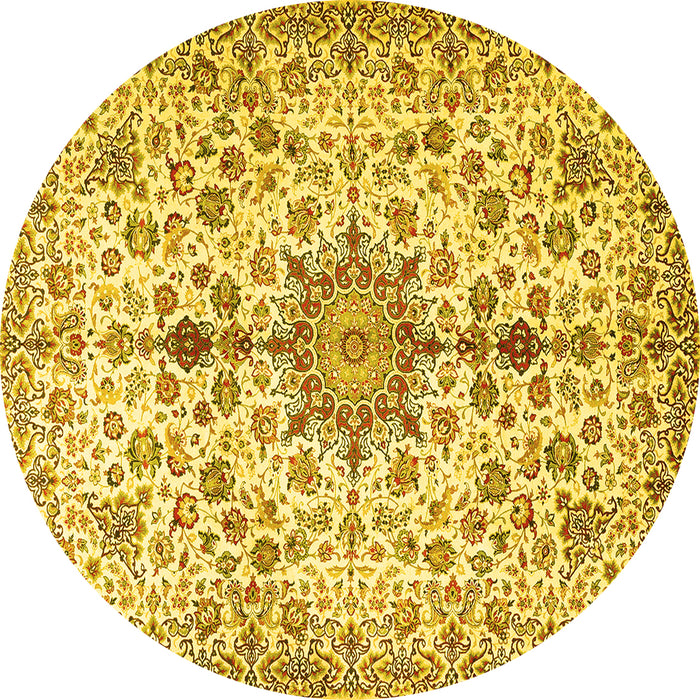Round Machine Washable Persian Yellow Traditional Rug, wshtr3495yw