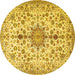 Round Machine Washable Persian Yellow Traditional Rug, wshtr3495yw