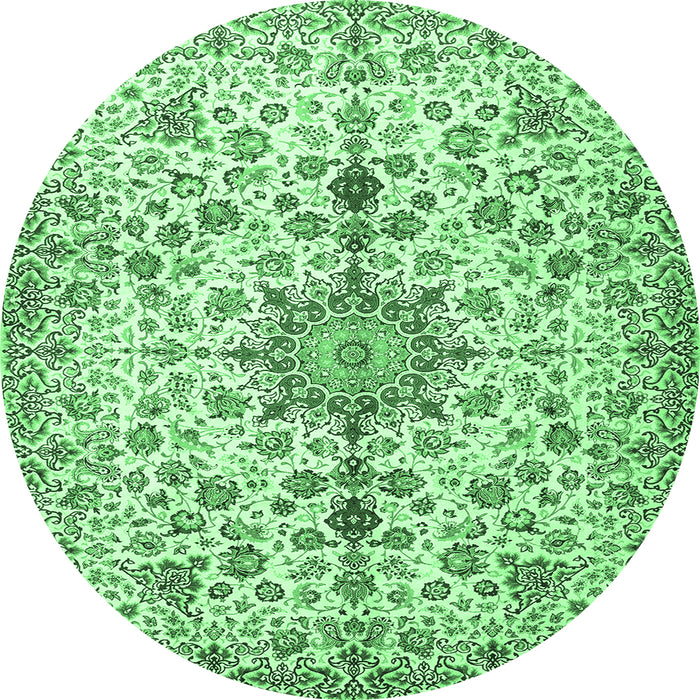 Round Persian Emerald Green Traditional Rug, tr3495emgrn
