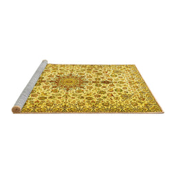 Sideview of Machine Washable Persian Yellow Traditional Rug, wshtr3495yw