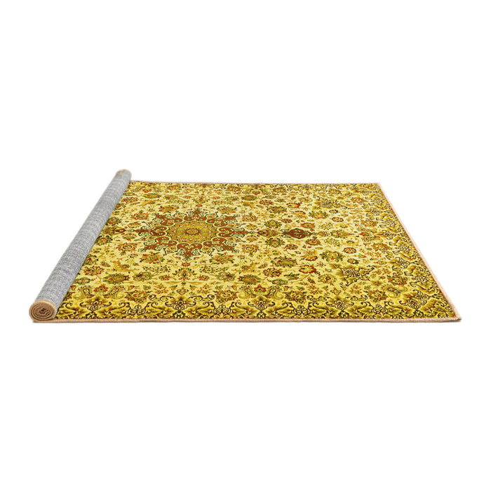 Sideview of Machine Washable Persian Yellow Traditional Rug, wshtr3495yw