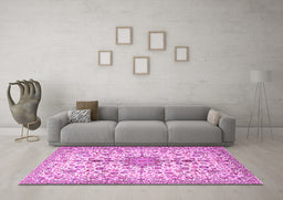 Machine Washable Persian Pink Traditional Rug in a Living Room, wshtr3495pnk