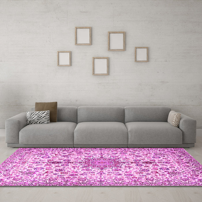 Machine Washable Persian Pink Traditional Rug in a Living Room, wshtr3495pnk