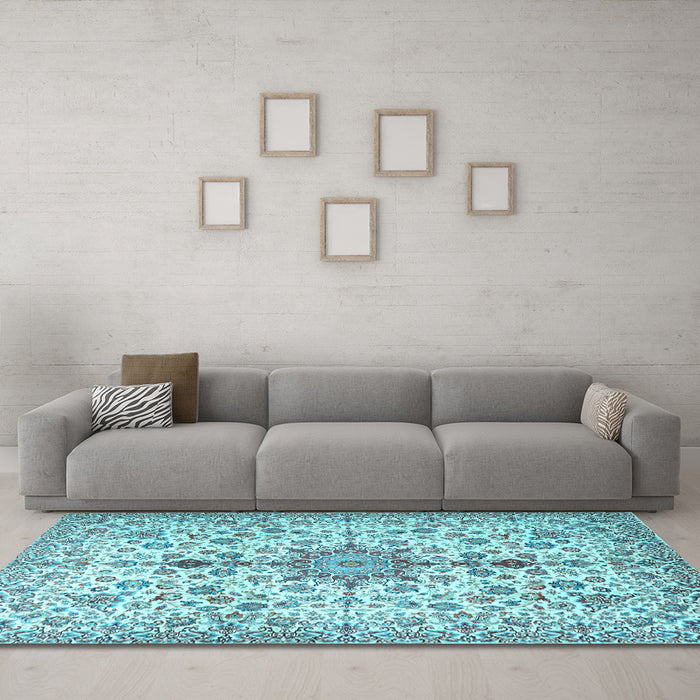 Machine Washable Persian Light Blue Traditional Rug in a Living Room, wshtr3495lblu