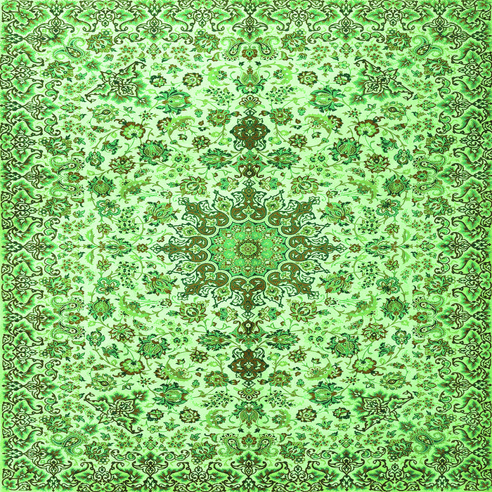 Round Machine Washable Persian Green Traditional Area Rugs, wshtr3495grn