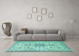 Machine Washable Persian Turquoise Traditional Area Rugs in a Living Room,, wshtr3495turq