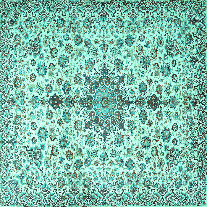 Square Machine Washable Persian Turquoise Traditional Area Rugs, wshtr3495turq