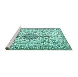 Sideview of Machine Washable Persian Turquoise Traditional Area Rugs, wshtr3495turq